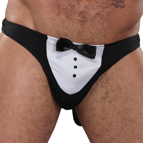 Male Power Novelty Matre D' Thong-Black One Size-Boxed
