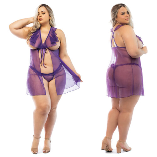 Hello Sexy The Lily Babydoll and Panty Set Curvy-Lilac 2X/3X-Boxed