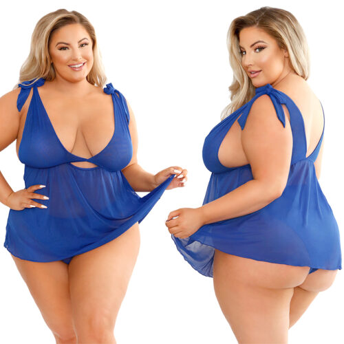 1612202569415e0d0e5eb.jpeg Fantasy Lingerie Play Zara Shoulder Tie Babydoll Set-Blue 3x/4x