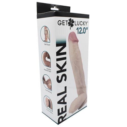 Get Lucky Real Skin Dual Layer Dildo-Tan 12"