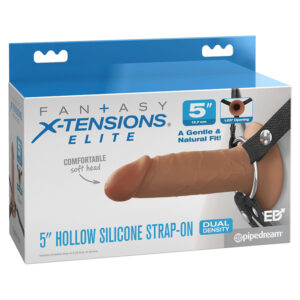 Fantasy X-Tensions Elite Hollow Strap On Dual Density Brown 5"